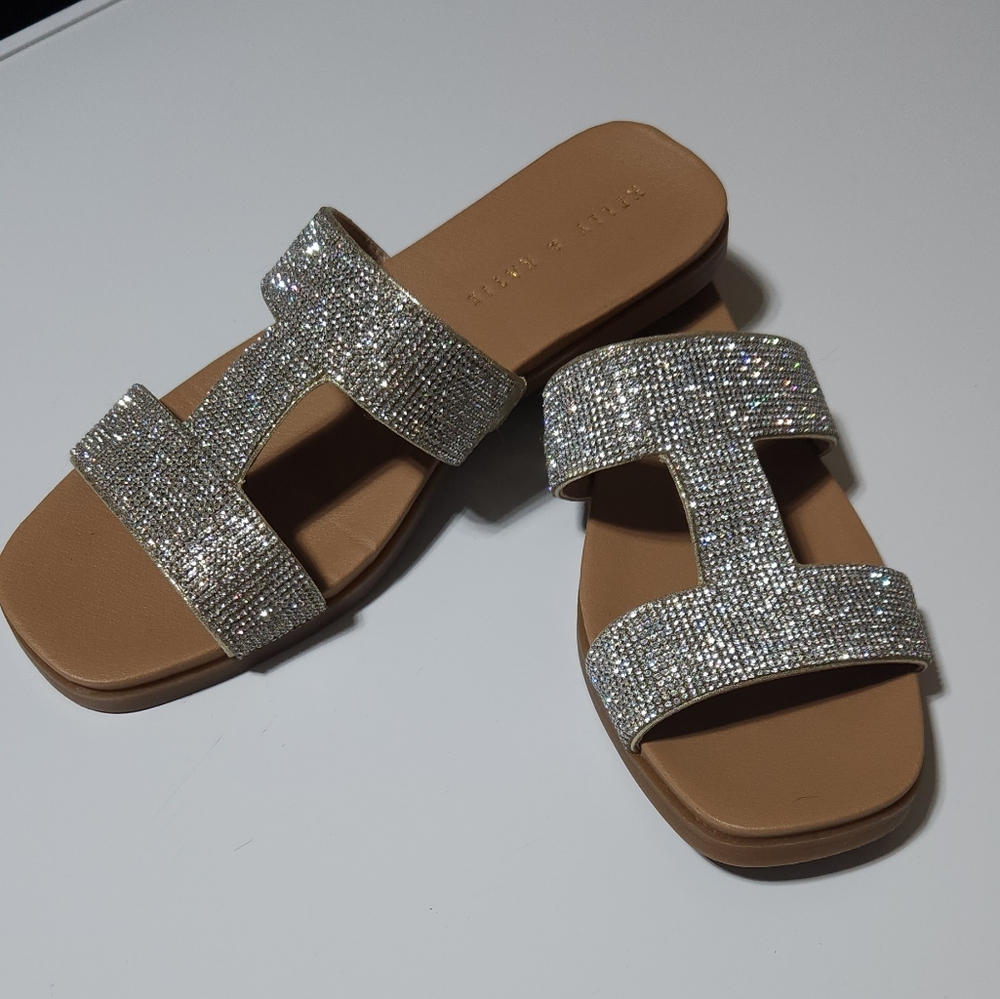Kelly & Katie Silver Tan Sandals with Glitter Straps